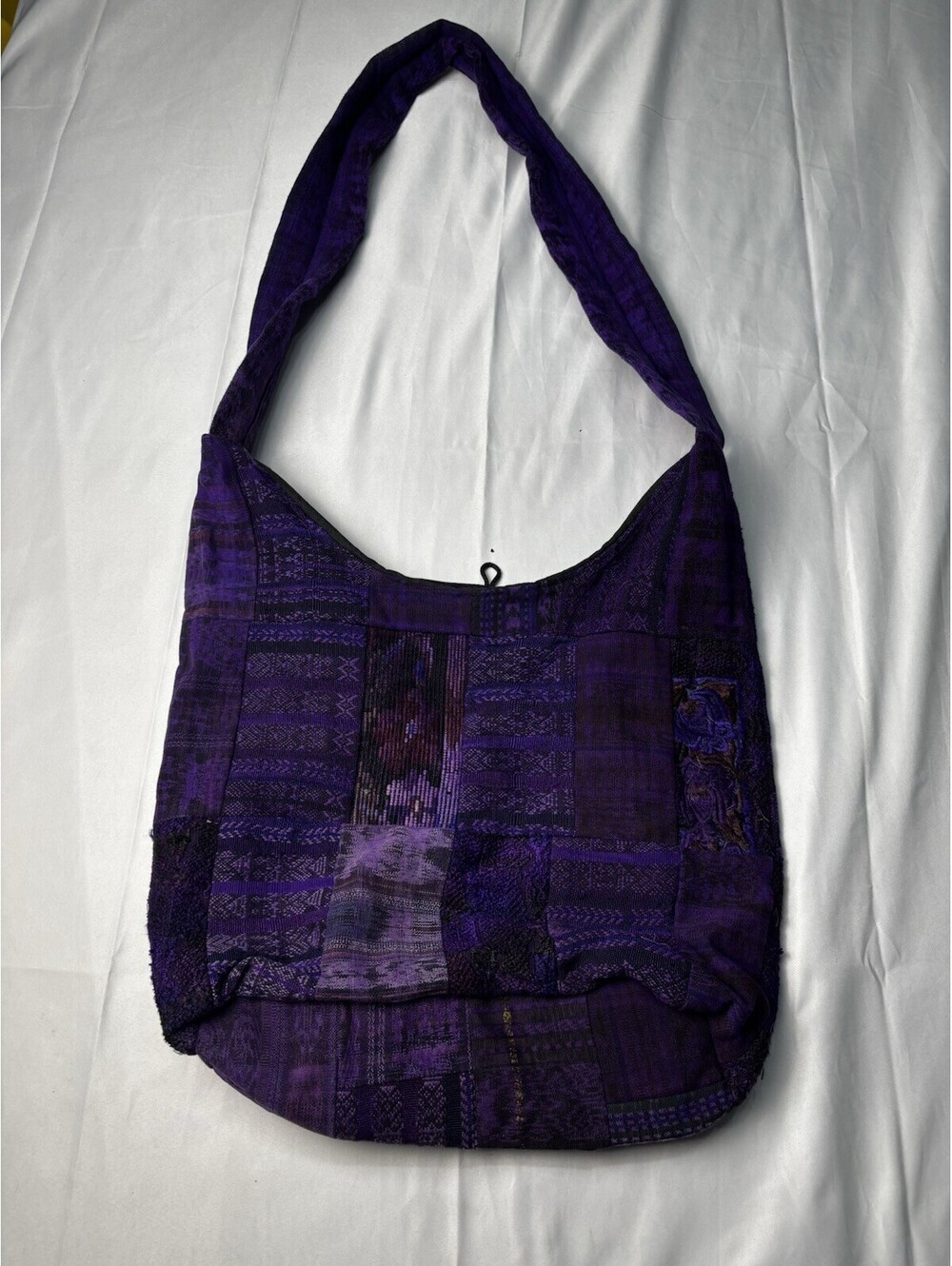 Purple Patterned Fabric Shoulder Bag with Front Pocket
